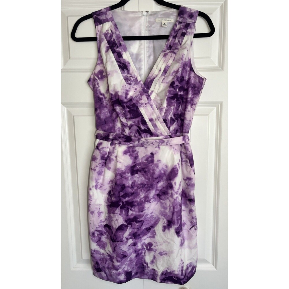 Banana Republic Purple Tie Dye Sheath Dress Tie Waist Party Wedding Office 8